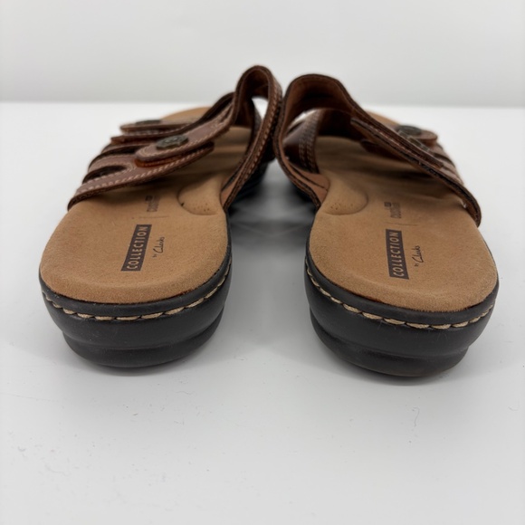 Clarks Collection Leisa Cacti Brown Leather Strap Sandals Slides Womens 7.5 - Picture 6 of 10